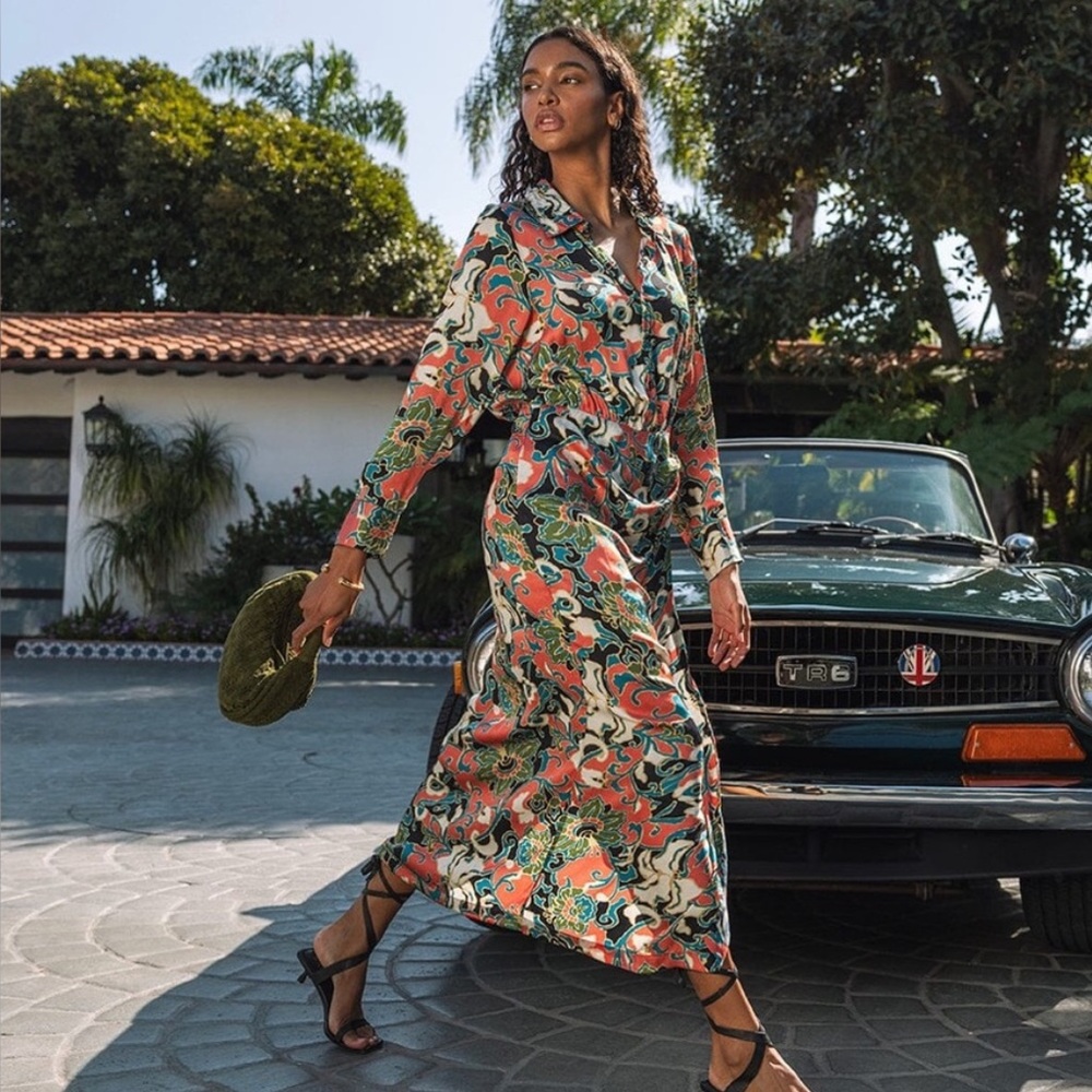 Cleobella Edna Long Sleeve Midi‎ Dress Gypsy Bloom